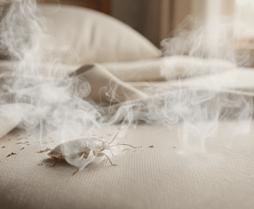 Fumigación con vapor para chinches en el Estado de México realizada por un técnico profesional.
